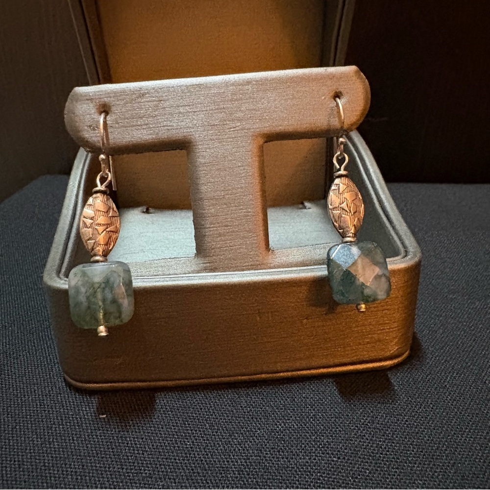 Handcrafted Sterling Silver & Moss Agate Stone Drop Earrings